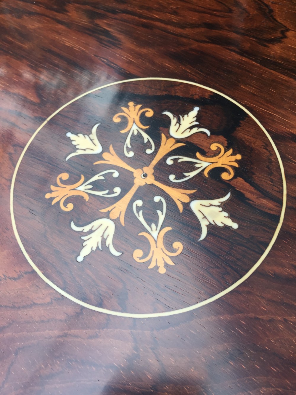 Matching pair of high-quality Edwardian period inlaid figured rosewood music cabinets. View XXIV