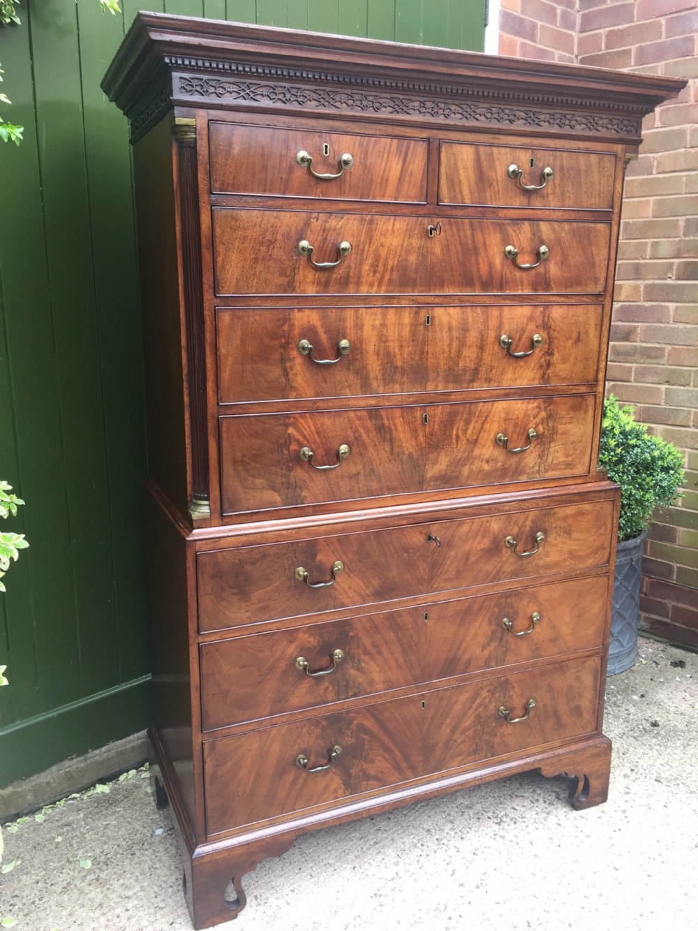 C18th George III Chippendale period mahogany chest-on-chest or tall-boy of excellent quality. View IV
