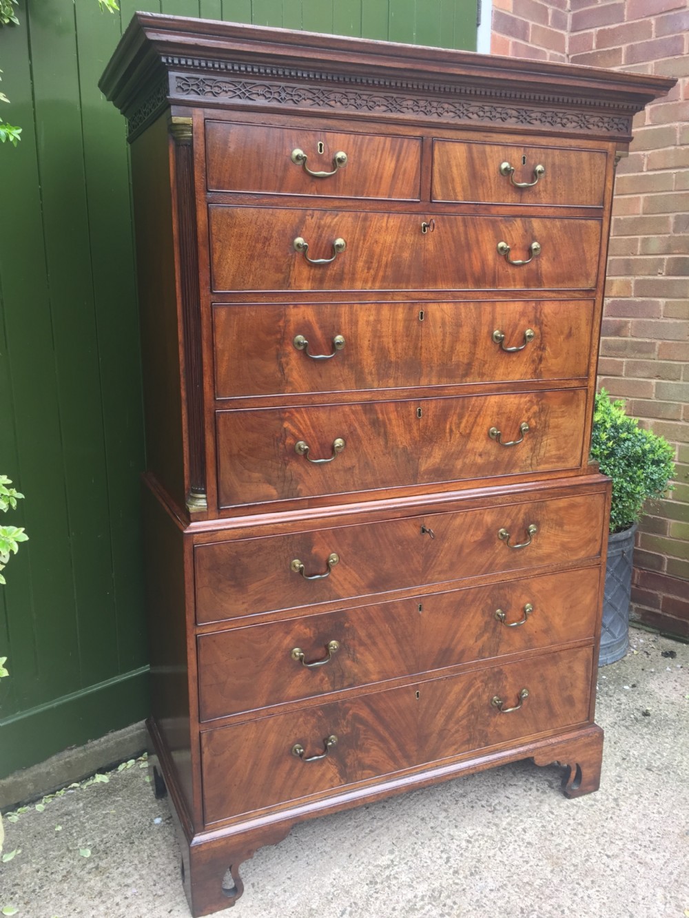 C18th George III Chippendale period mahogany chest-on-chest or tall-boy of excellent quality. View V