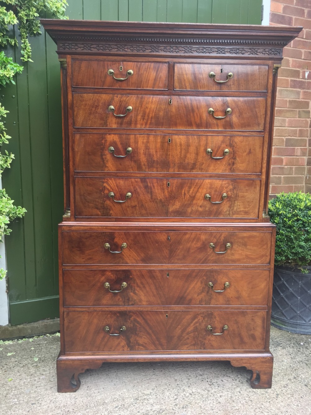 C18th George III Chippendale period mahogany chest-on-chest or tall-boy of excellent quality. View VIII