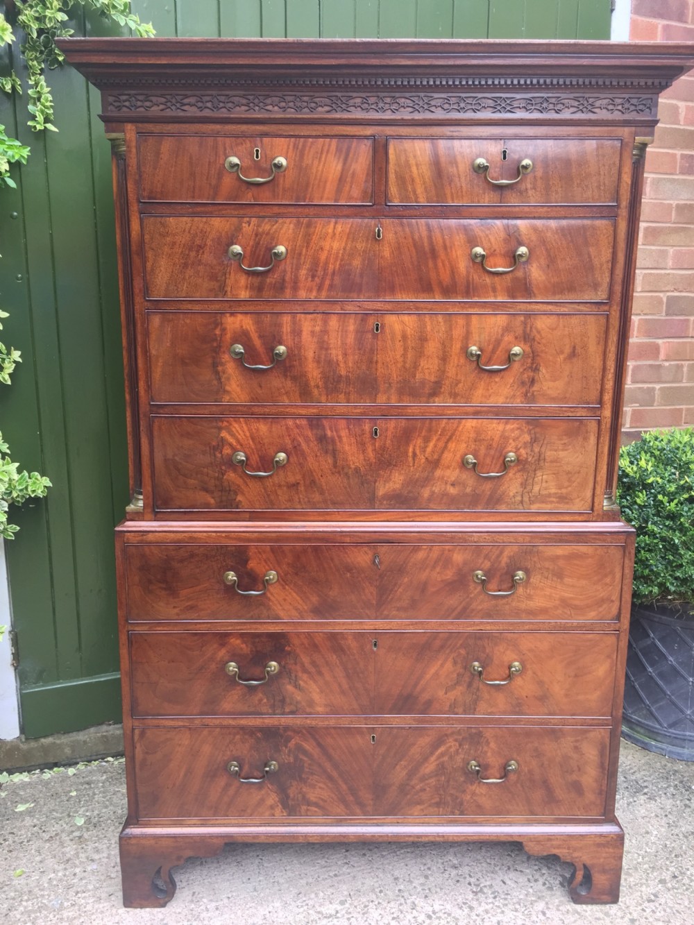 C18th George III Chippendale period mahogany chest-on-chest or tall-boy of excellent quality. View XVI