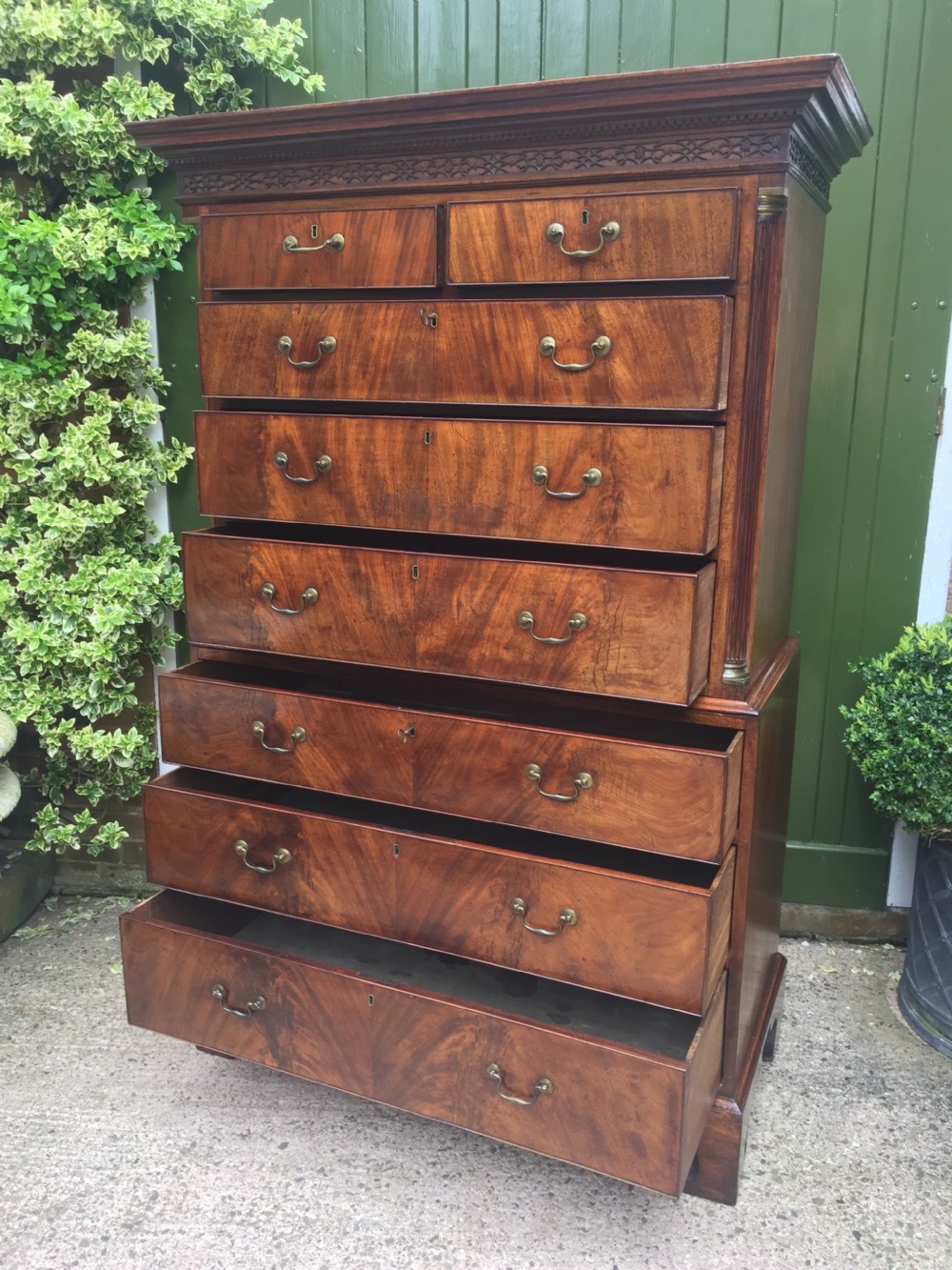 C18th George III Chippendale period mahogany chest-on-chest or tall-boy of excellent quality. View XXIV