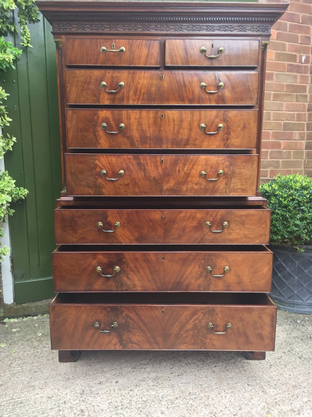 C18th George III Chippendale period mahogany chest-on-chest or tall-boy of excellent quality. View XXV