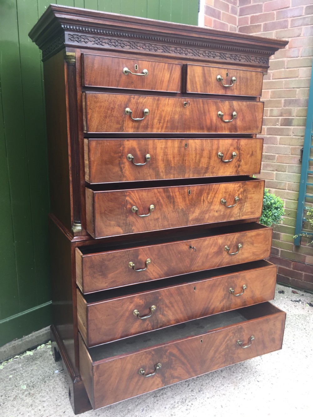 C18th George III Chippendale period mahogany chest-on-chest or tall-boy of excellent quality. View XXVI