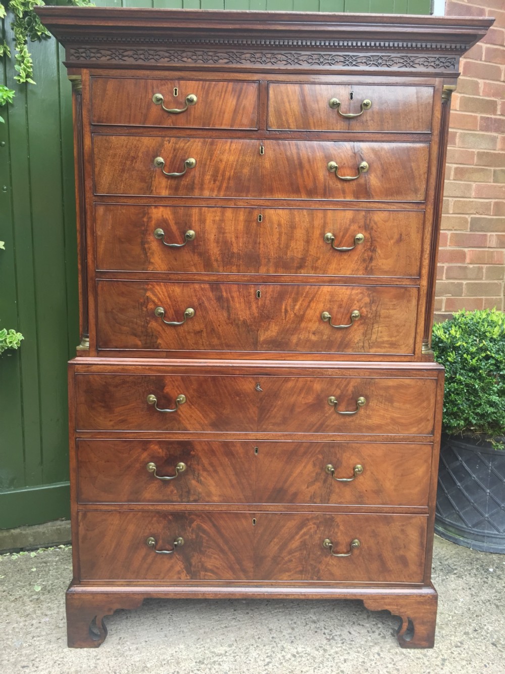 C18th George III Chippendale period mahogany chest-on-chest or tall-boy of excellent quality. View XXVII