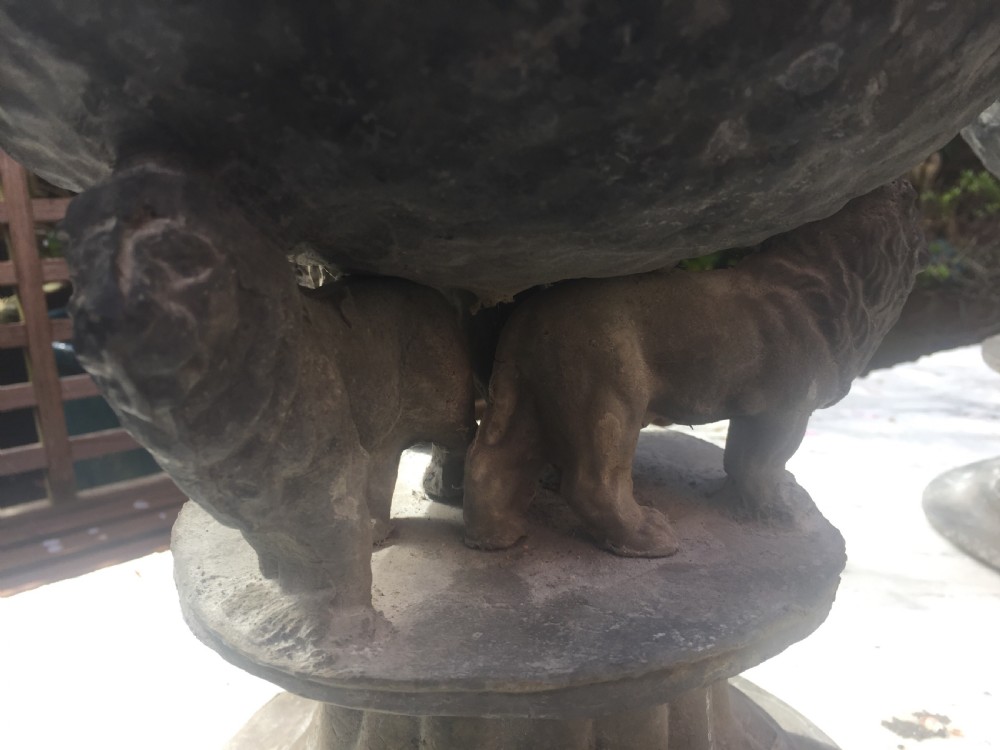 Pair of early C19th lead planters or jardinieres of tazza form raised on unusual triple pacing lion supports. View X