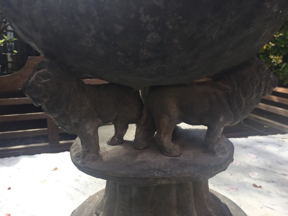 Pair of early C19th lead planters or jardinieres of tazza form raised on unusual triple pacing lion supports. View XVII