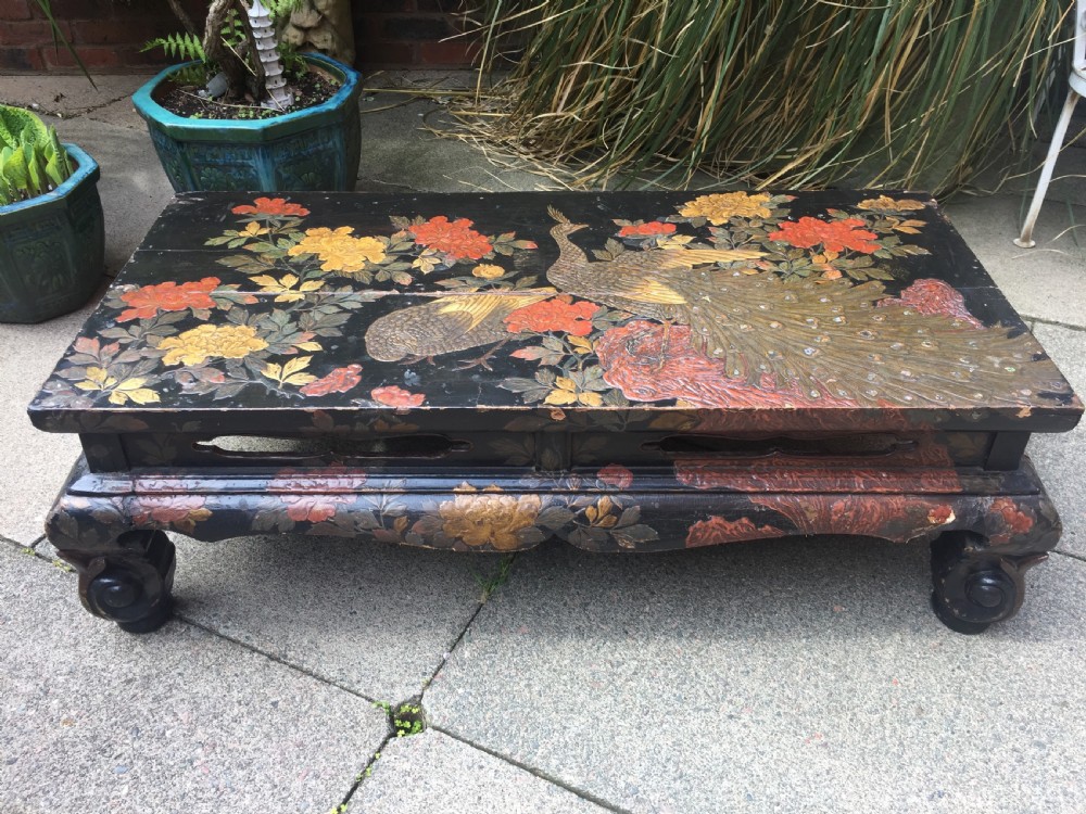 Early C20th Japanese carved lacquer Taisho period low reception or coffee  table.