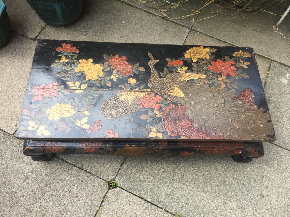 Early C20th Japanese carved lacquer Taisho period low reception or coffee  table. View V