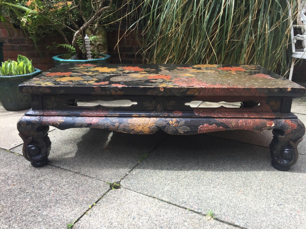 Early C20th Japanese carved lacquer Taisho period low reception or coffee  table. View IX