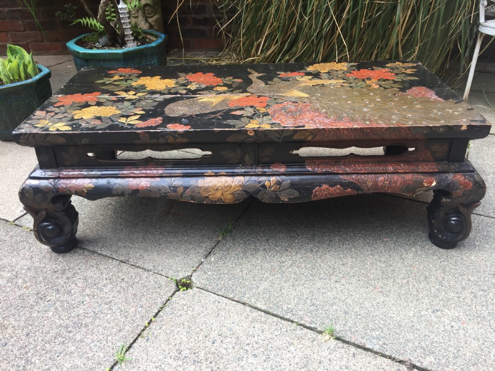 Early C20th Japanese carved lacquer Taisho period low reception or coffee  table. View XI