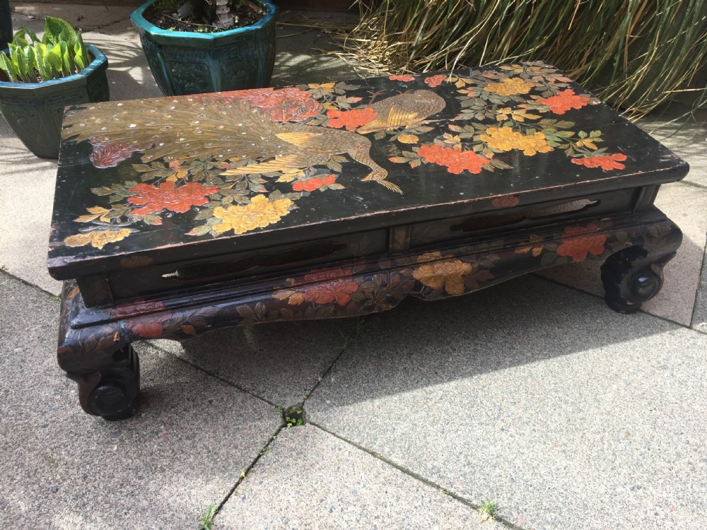 Early C20th Japanese carved lacquer Taisho period low reception or coffee  table. View XIII