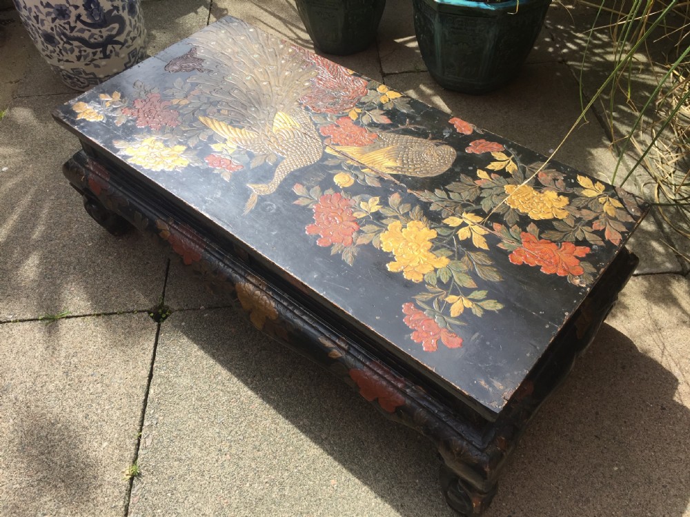 Early C20th Japanese carved lacquer Taisho period low reception or coffee  table. View XVIII