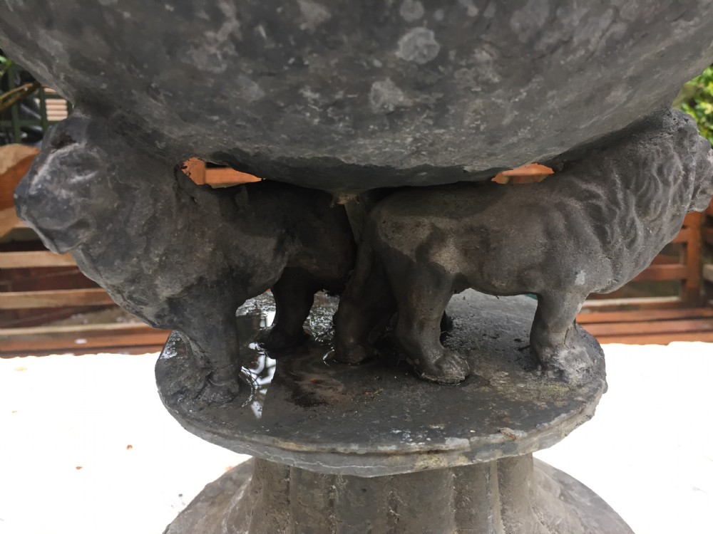Pair of early C19th lead planters or jardinieres of tazza form raised on unusual triple pacing lion supports. View XVIII