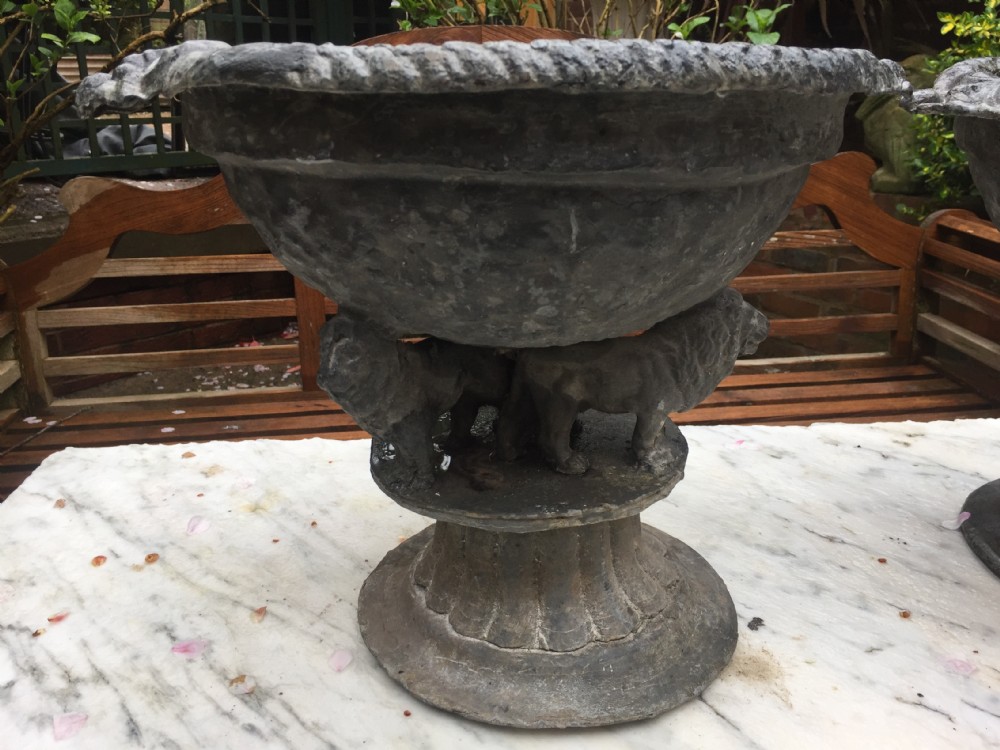 Pair of early C19th lead planters or jardinieres of tazza form raised on unusual triple pacing lion supports. View XV