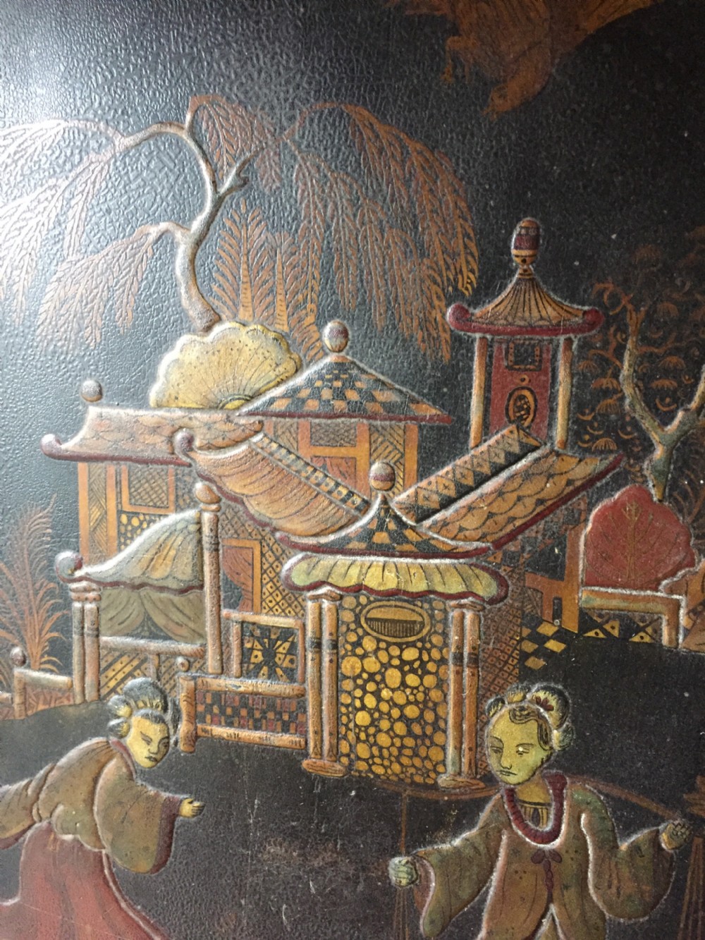 Mid C19th English Chinoiserie lacquer table top . View VI