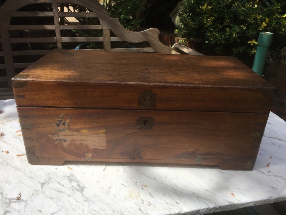 Small C19th Chinese Export brass-bound camphor travelling chest or trunk .