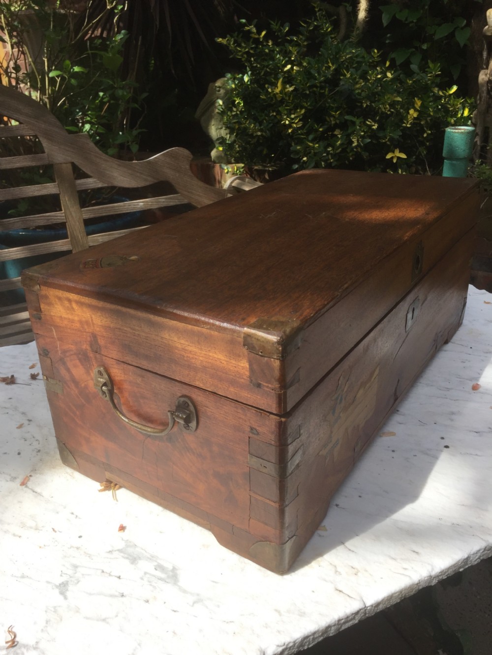 Small C19th Chinese Export brass-bound camphor travelling chest or trunk . View III