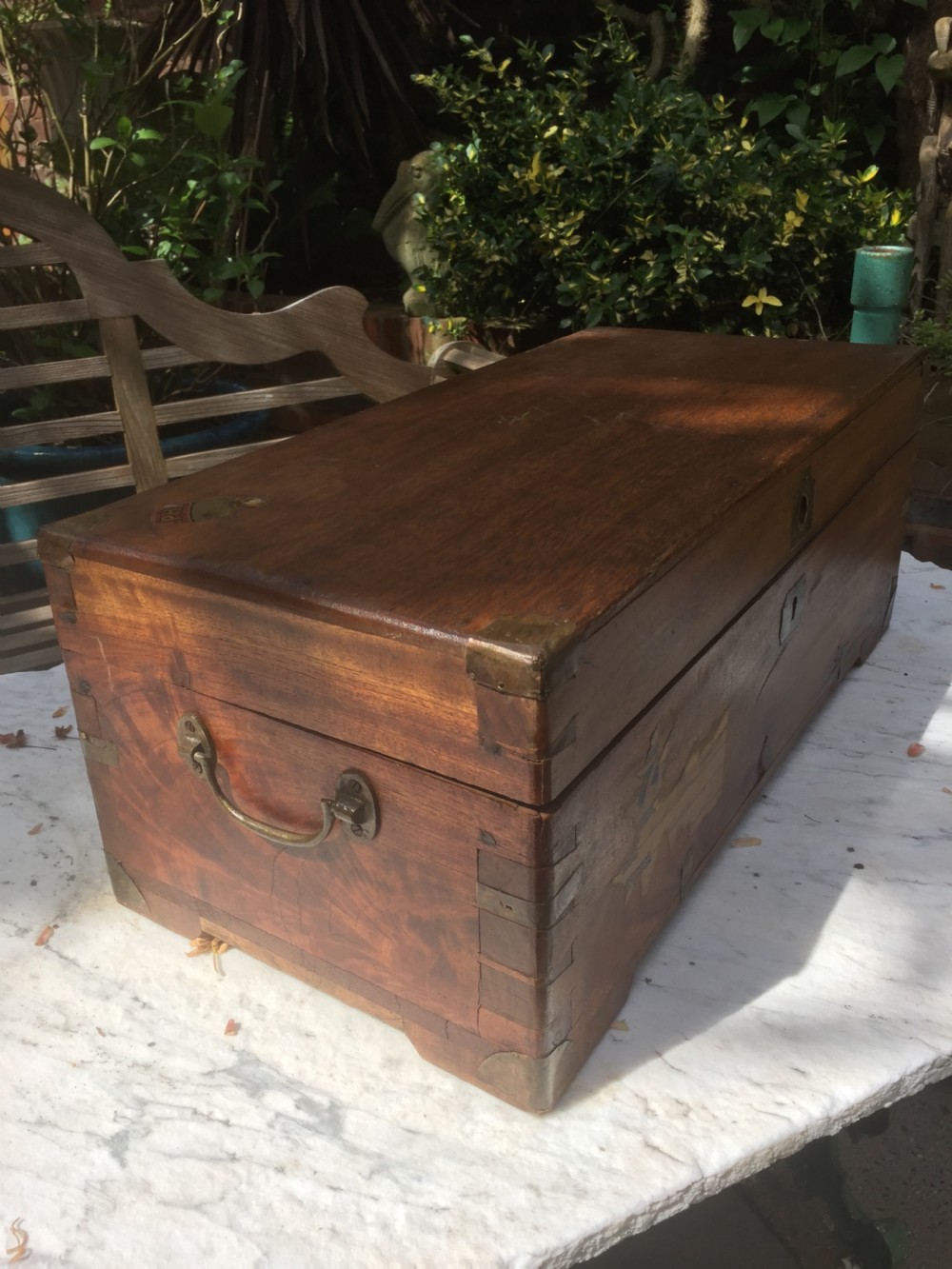 Small C19th Chinese Export brass-bound camphor travelling chest or trunk . View IV