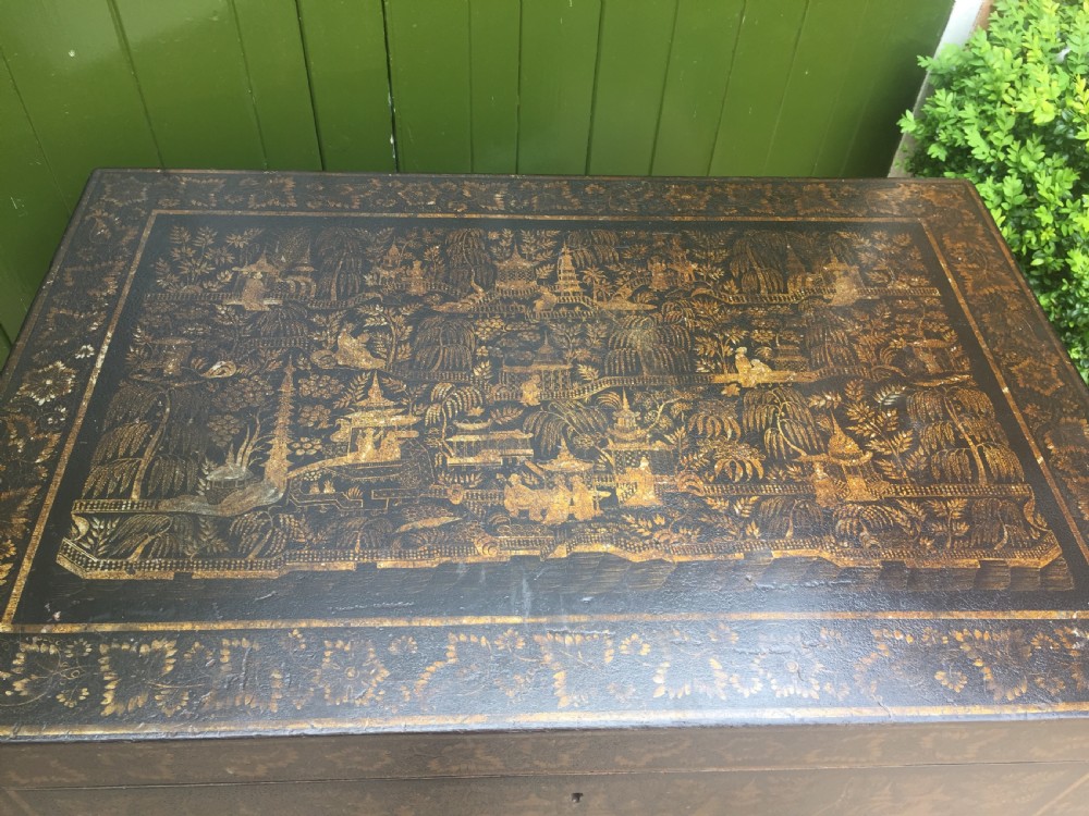 Rare and decorative mid C19th Indian painted and lacquered trunk on carved stand from Bareilly. View IX