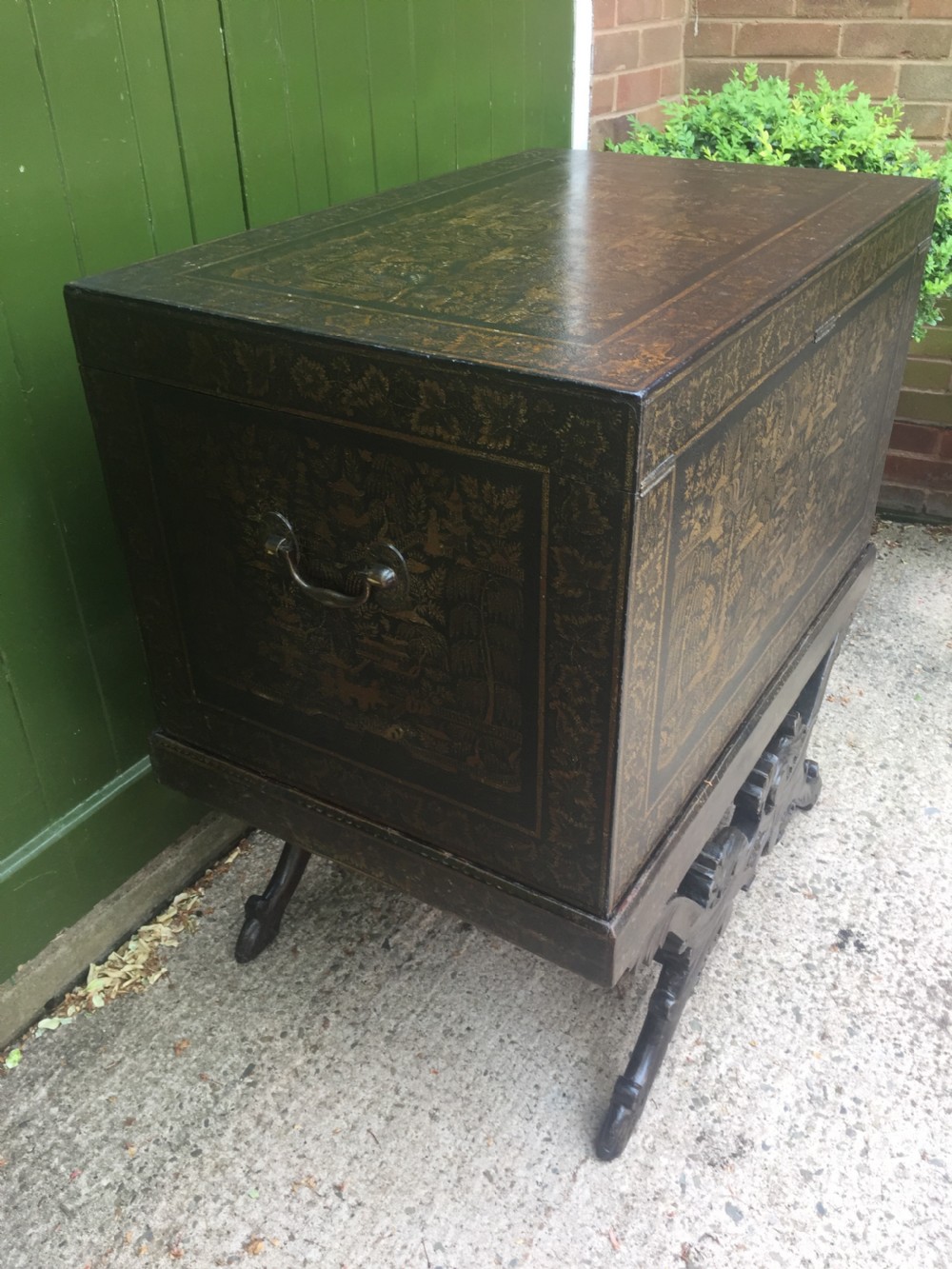 Rare and decorative mid C19th Indian painted and lacquered trunk on carved stand from Bareilly. View XXX