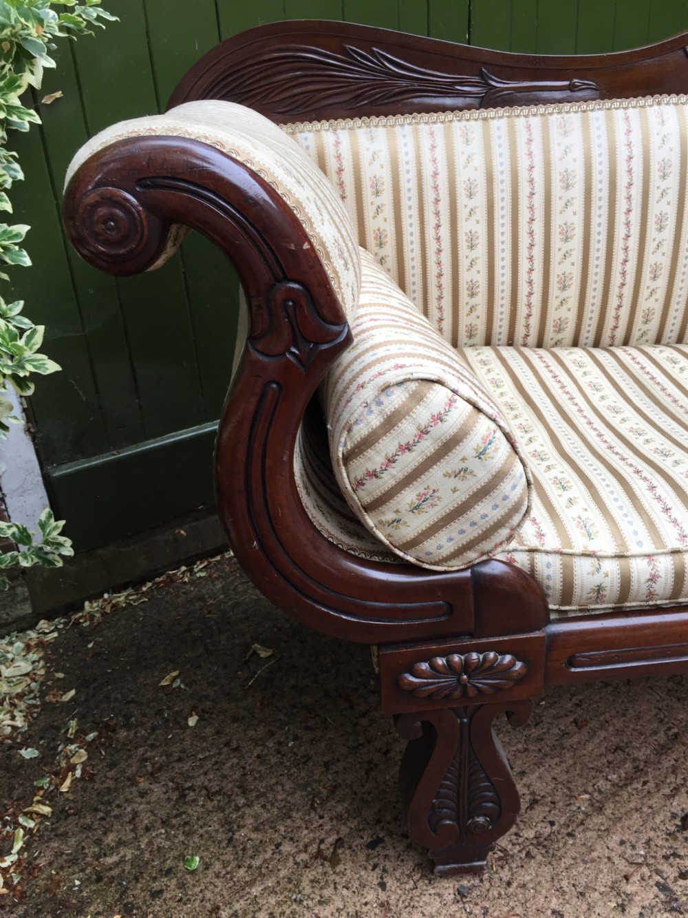 Early C19th Regency period mahogany scroll-end double-ended sofa of classically inspired design. View VIII