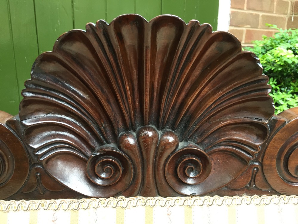 Early C19th Regency period mahogany scroll-end double-ended sofa of classically inspired design. View XIV