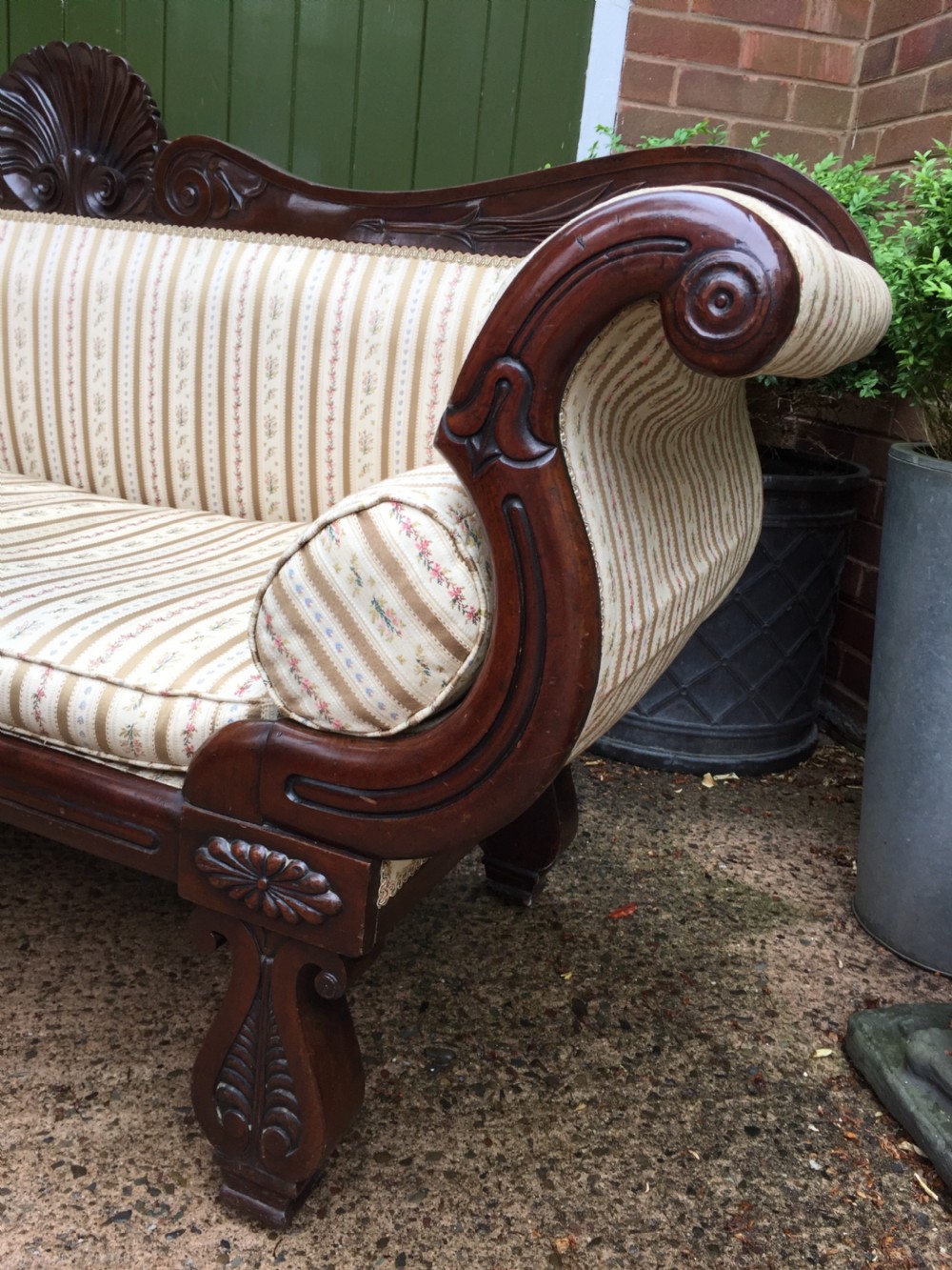 Early C19th Regency period mahogany scroll-end double-ended sofa of classically inspired design. View XVIII