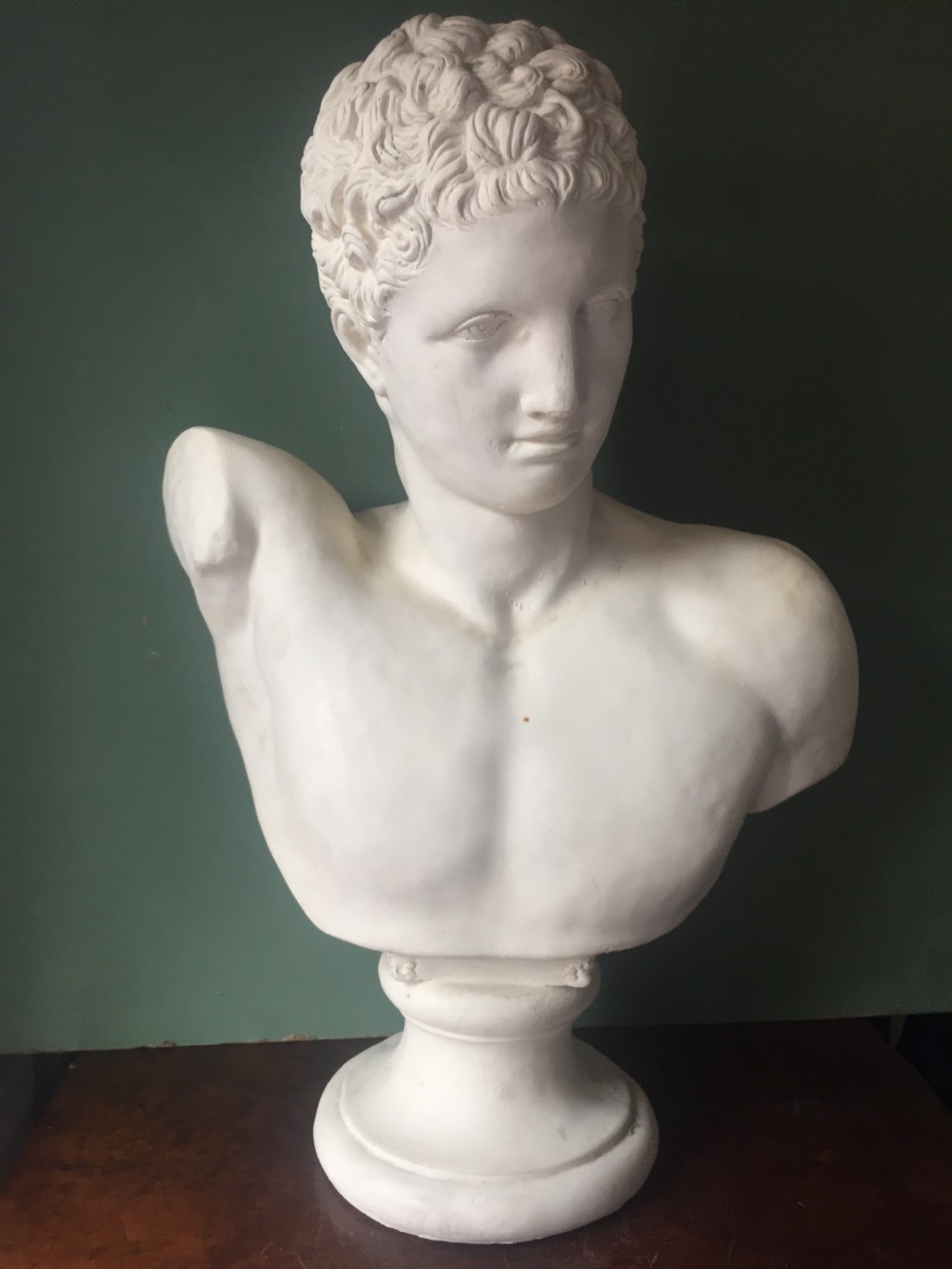 Late C19th plaster library bust of the Greek god Hermes.