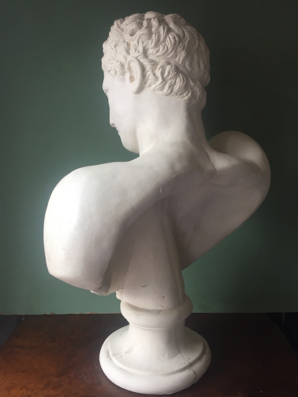 Late C19th plaster library bust of the Greek god Hermes. View IV