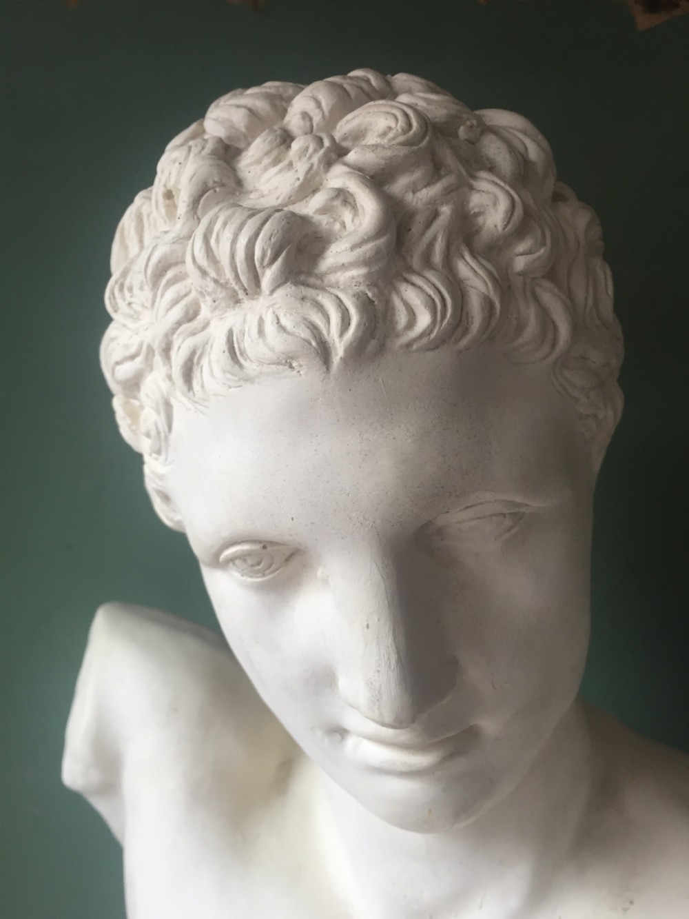 Late C19th plaster library bust of the Greek god Hermes. View X