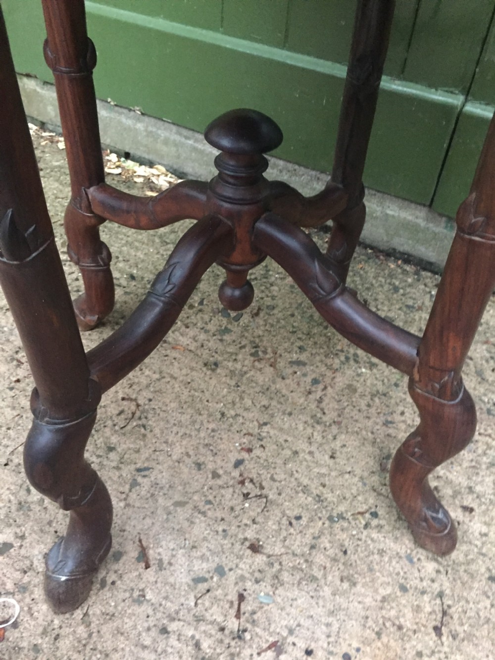 Late C19th Chinese Qing Dynasty carved hardwood square centre table with inset marble top. View XV