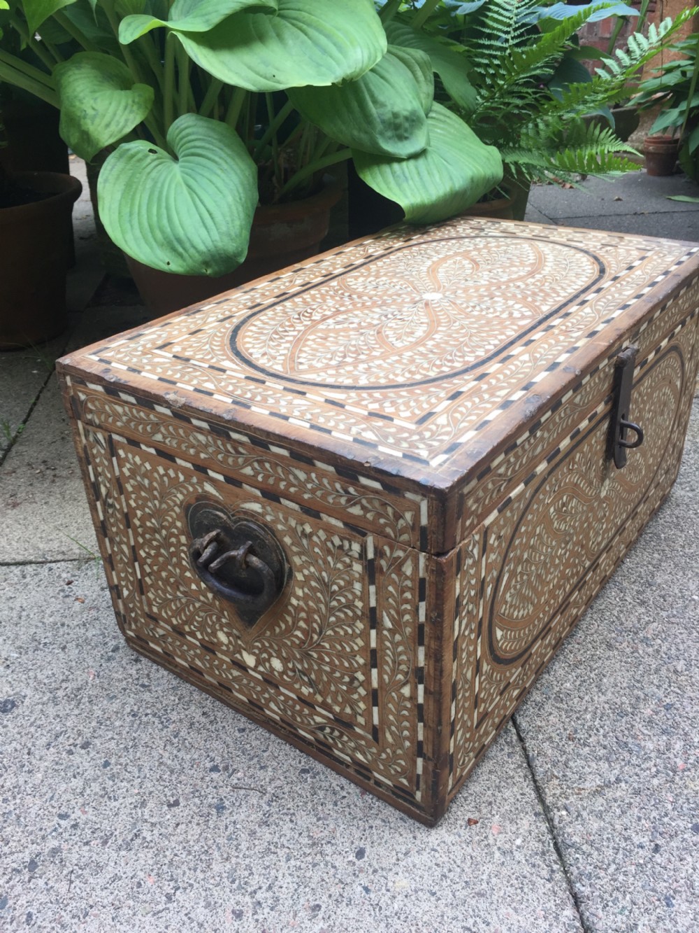 Mid C19th Indian Hoshiarpur ebony and bone-inlaid chest or trunk . View III