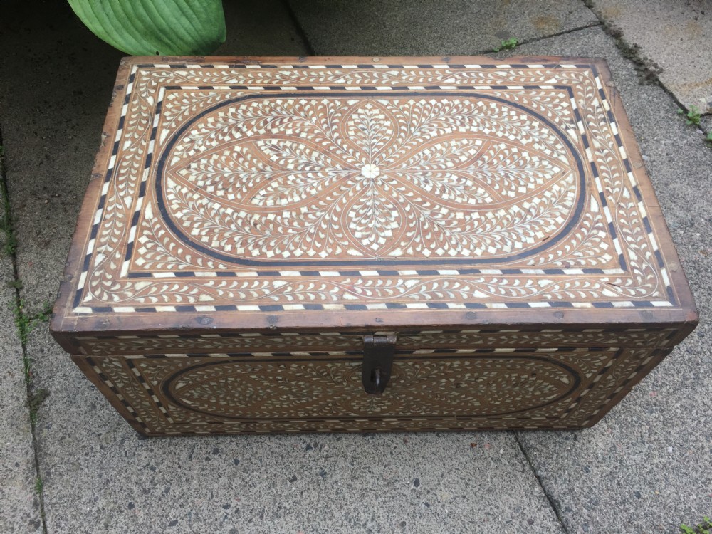 Mid C19th Indian Hoshiarpur ebony and bone-inlaid chest or trunk . View IV