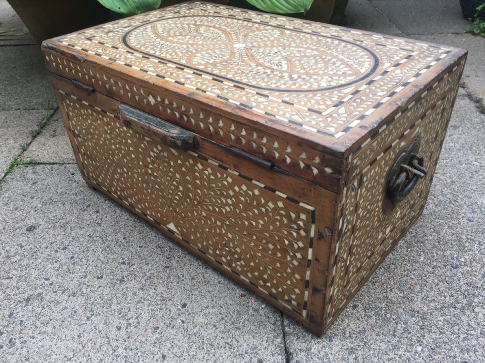 Mid C19th Indian Hoshiarpur ebony and bone-inlaid chest or trunk . View VIII