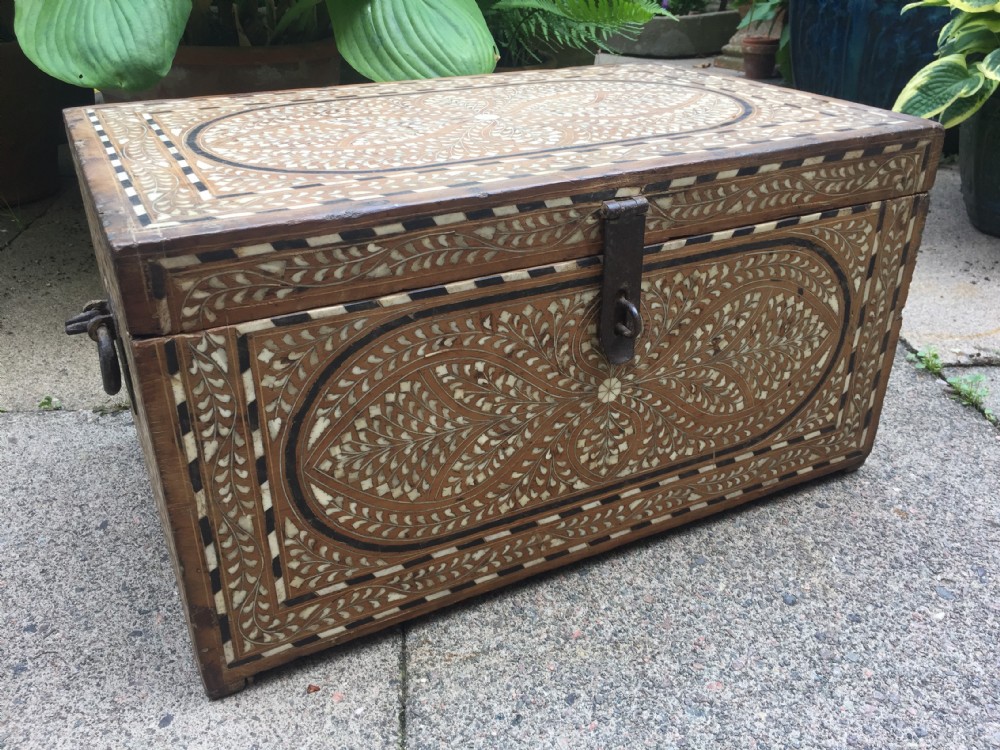 Mid C19th Indian Hoshiarpur ebony and bone-inlaid chest or trunk . View XII