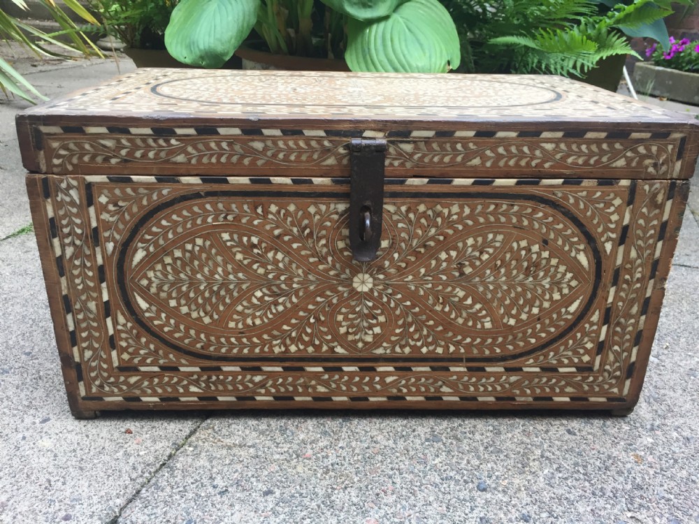 Mid C19th Indian Hoshiarpur ebony and bone-inlaid chest or trunk . View XIII