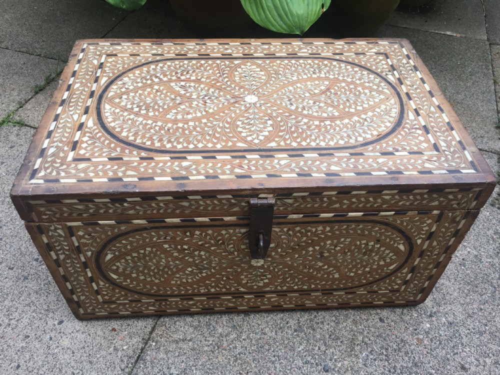 Mid C19th Indian Hoshiarpur ebony and bone-inlaid chest or trunk . View XIV