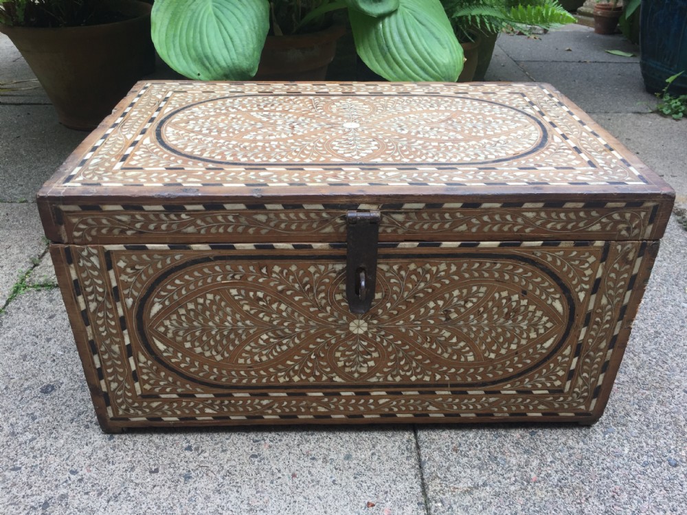 Mid C19th Indian Hoshiarpur ebony and bone-inlaid chest or trunk . View XV