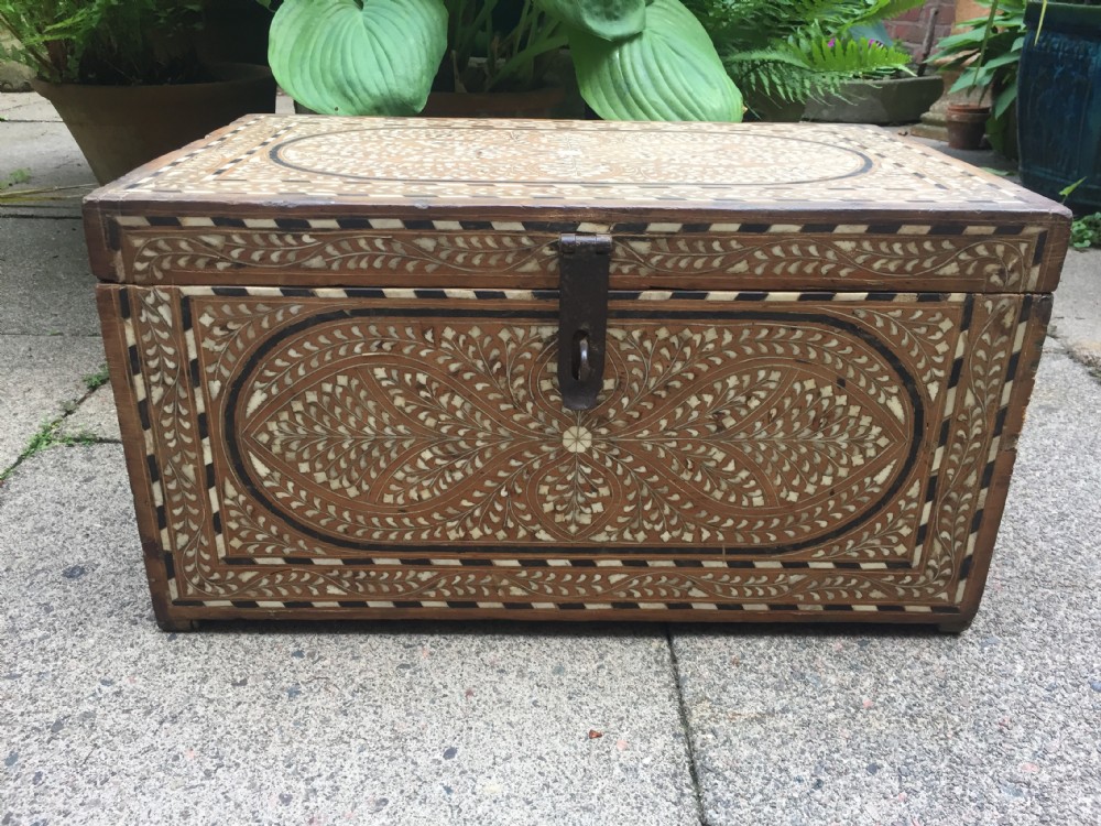 Mid C19th Indian Hoshiarpur ebony and bone-inlaid chest or trunk . View XVI