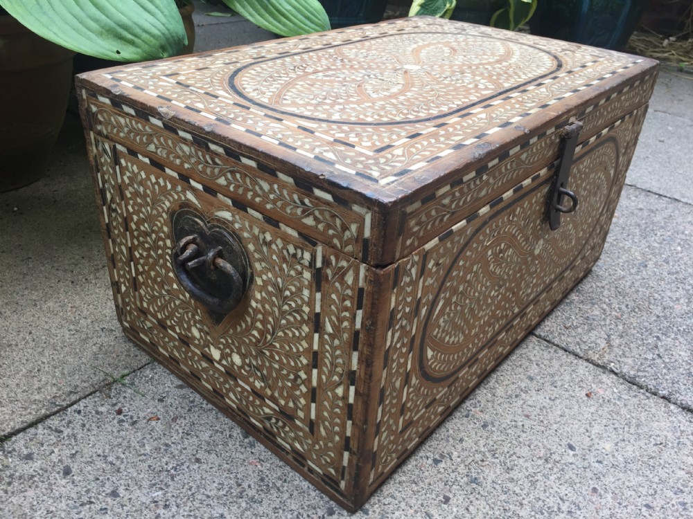 Mid C19th Indian Hoshiarpur ebony and bone-inlaid chest or trunk . View XVIII