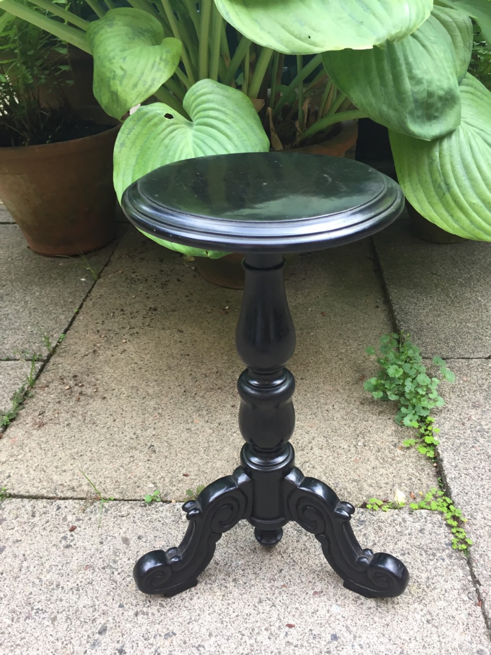 Mid C19th Anglo-Indian carved ebony miniature tripod table or candlestand . View III