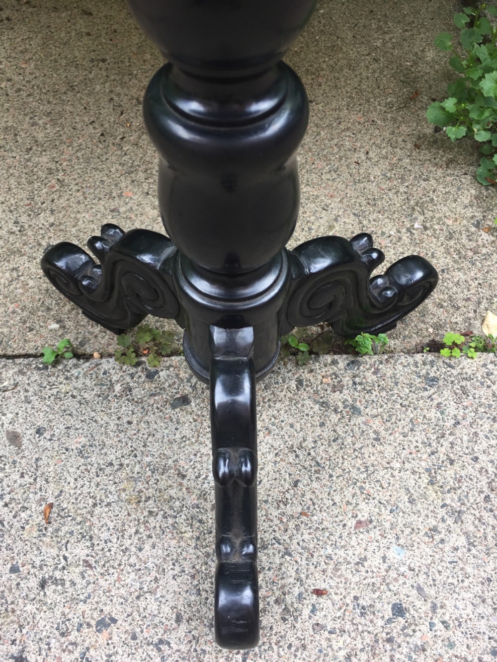 Mid C19th Anglo-Indian carved ebony miniature tripod table or candlestand . View V