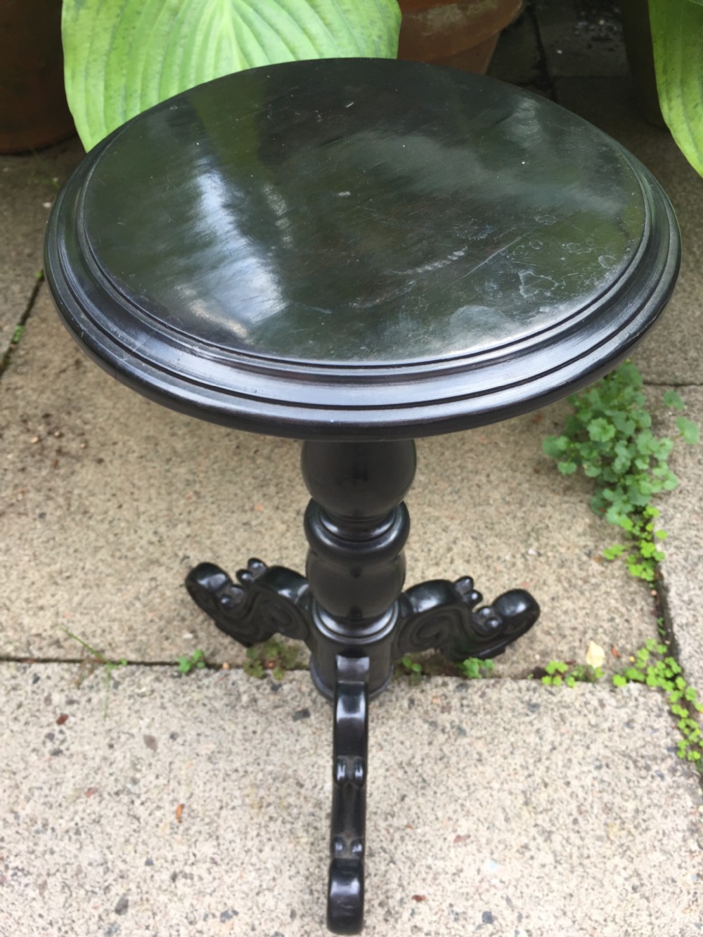 Mid C19th Anglo-Indian carved ebony miniature tripod table or candlestand . View VI