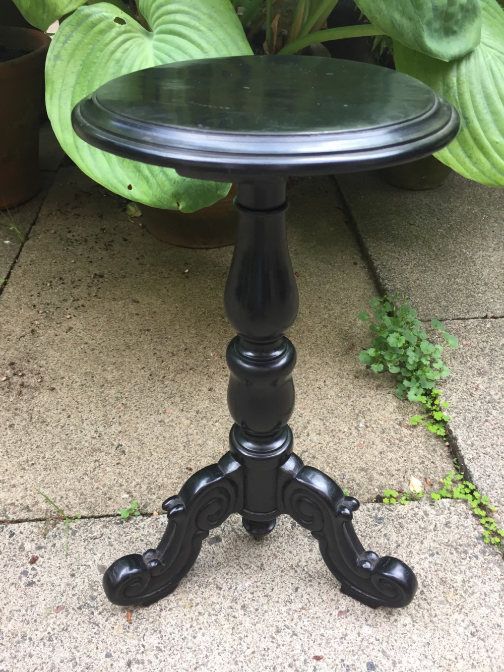 Mid C19th Anglo-Indian carved ebony miniature tripod table or candlestand . View IX