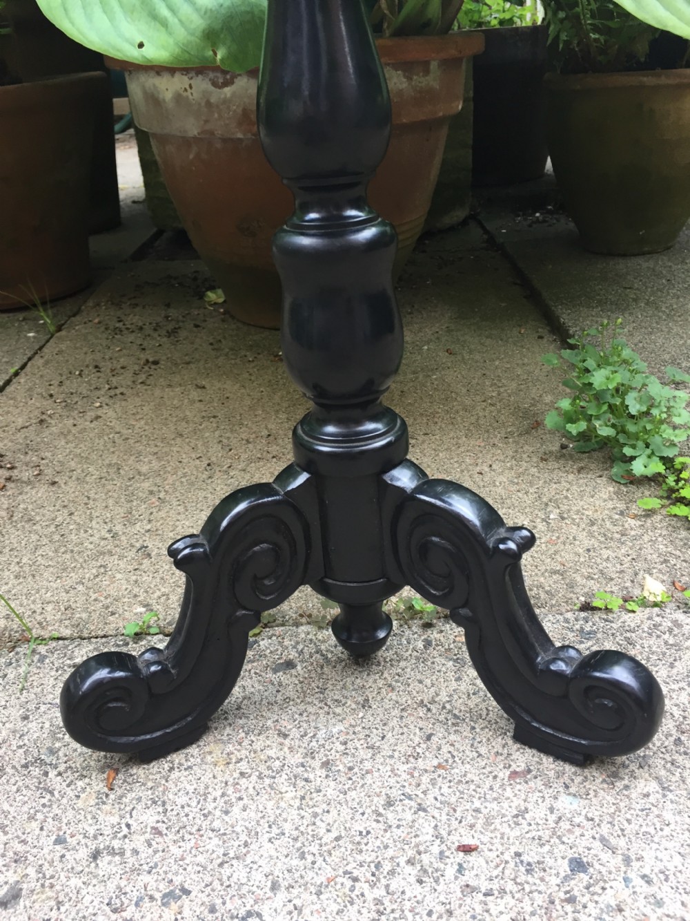 Mid C19th Anglo-Indian carved ebony miniature tripod table or candlestand . View X