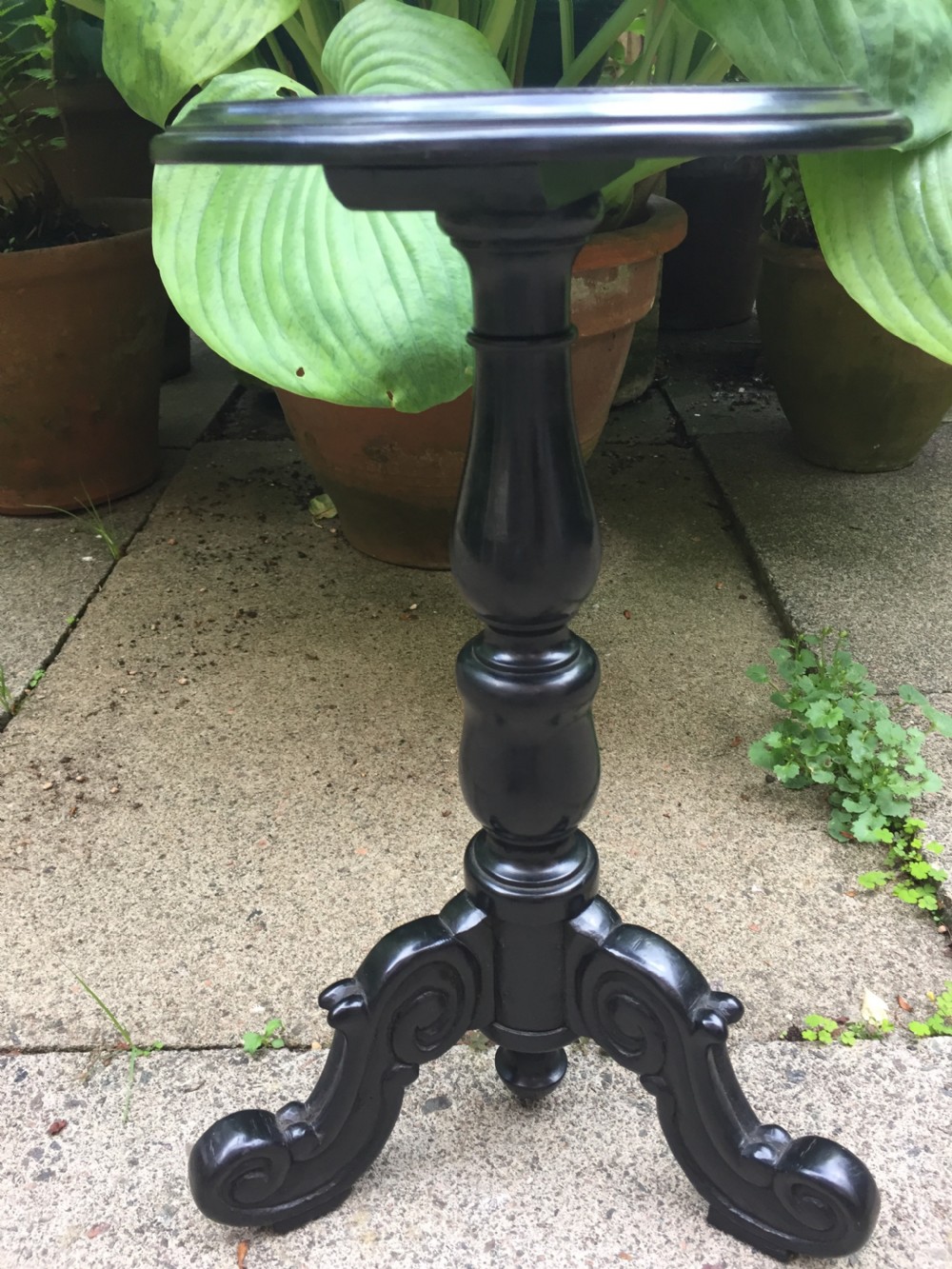 Mid C19th Anglo-Indian carved ebony miniature tripod table or candlestand . View XI