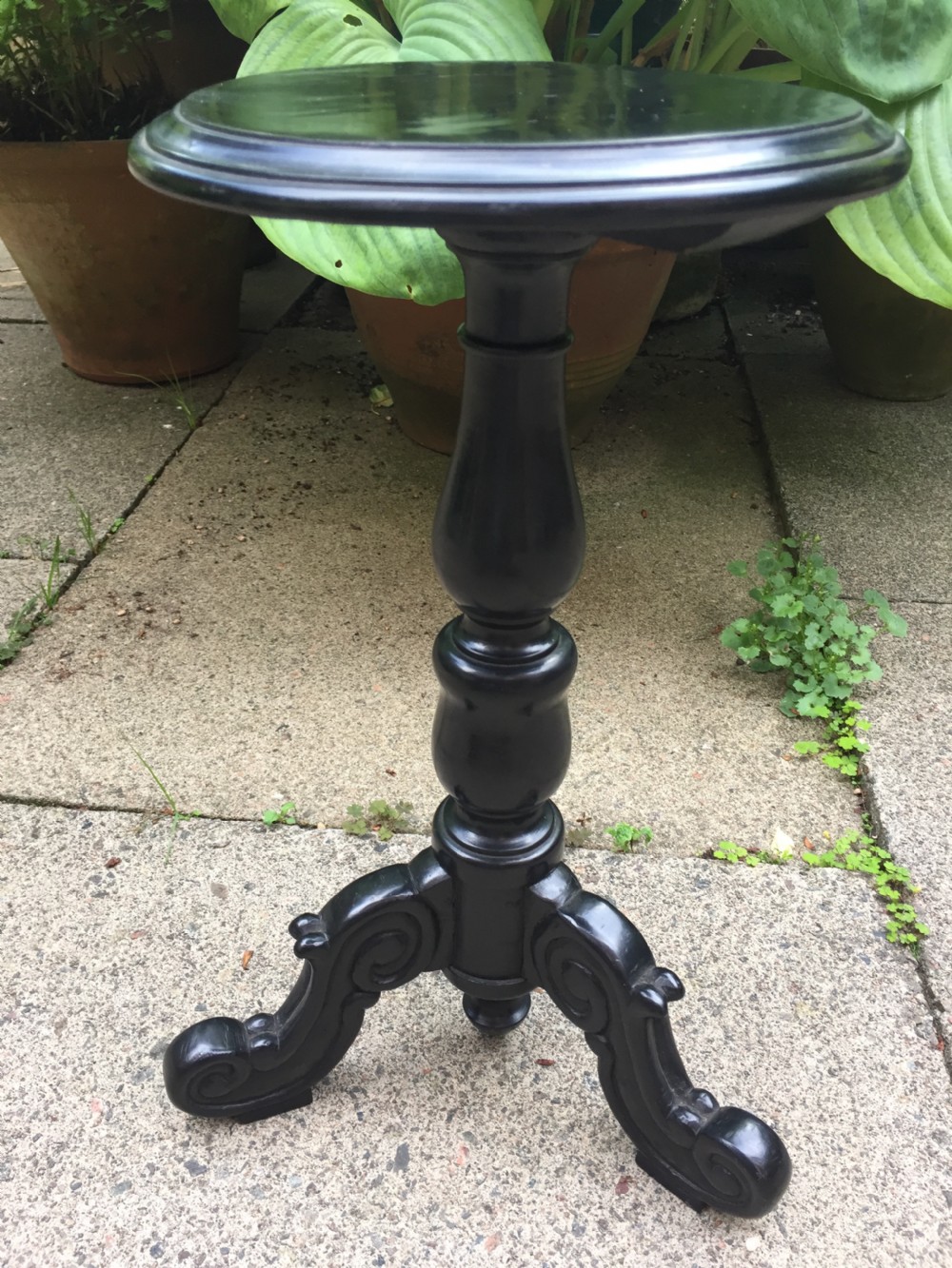 Mid C19th Anglo-Indian carved ebony miniature tripod table or candlestand . View XIII