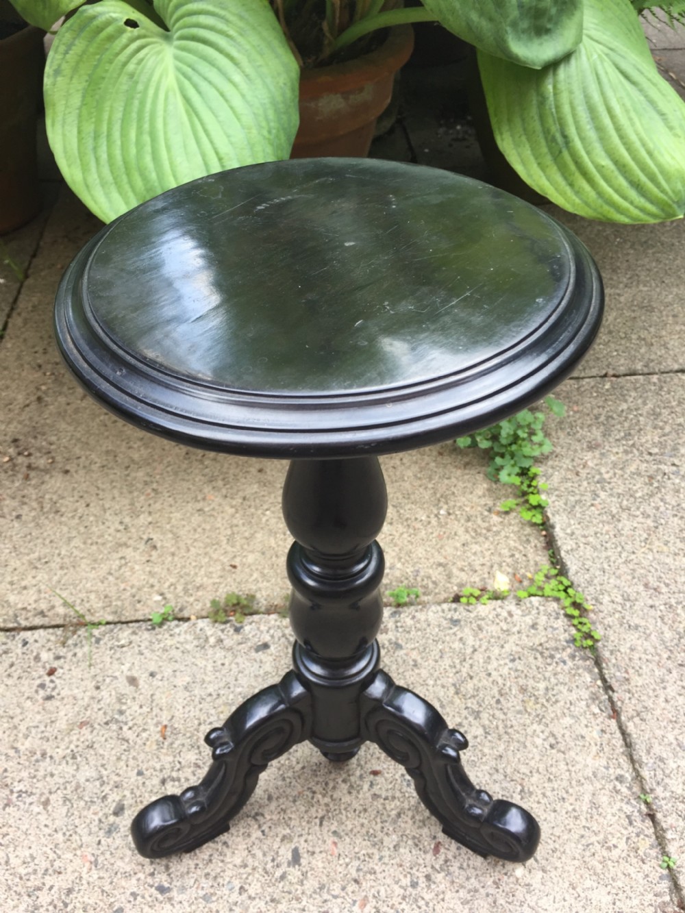 Mid C19th Anglo-Indian carved ebony miniature tripod table or candlestand . View XIV