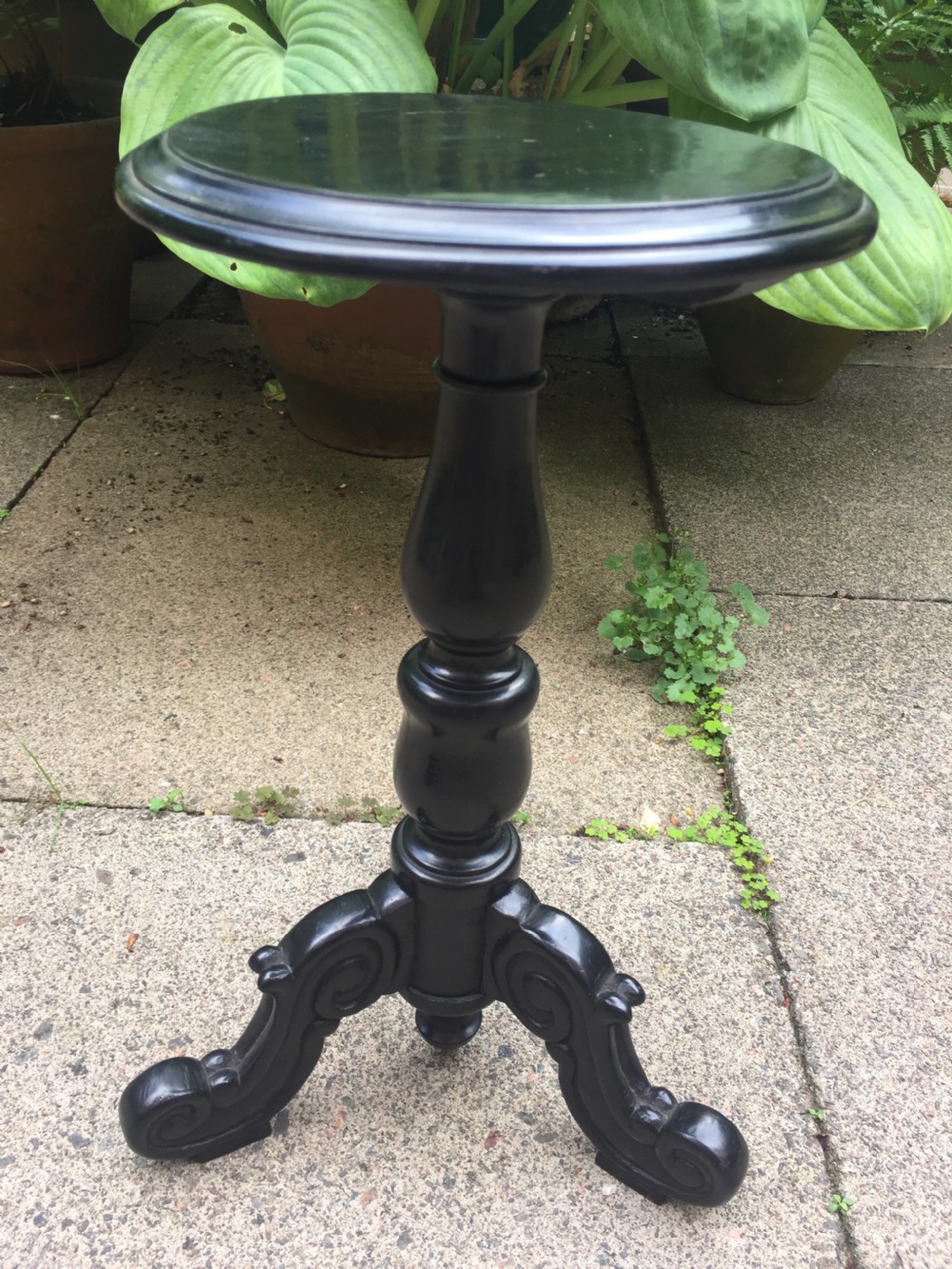 Mid C19th Anglo-Indian carved ebony miniature tripod table or candlestand . View XVI